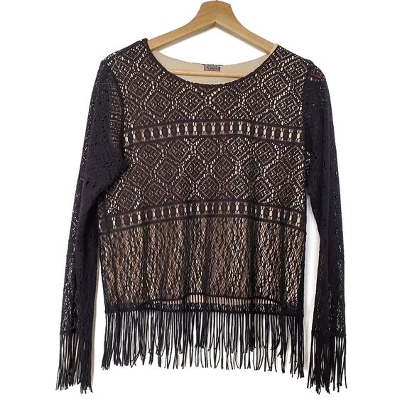 Caia | Fringe and Lace Long Sleeve Boho Top - Picture 1 of 6